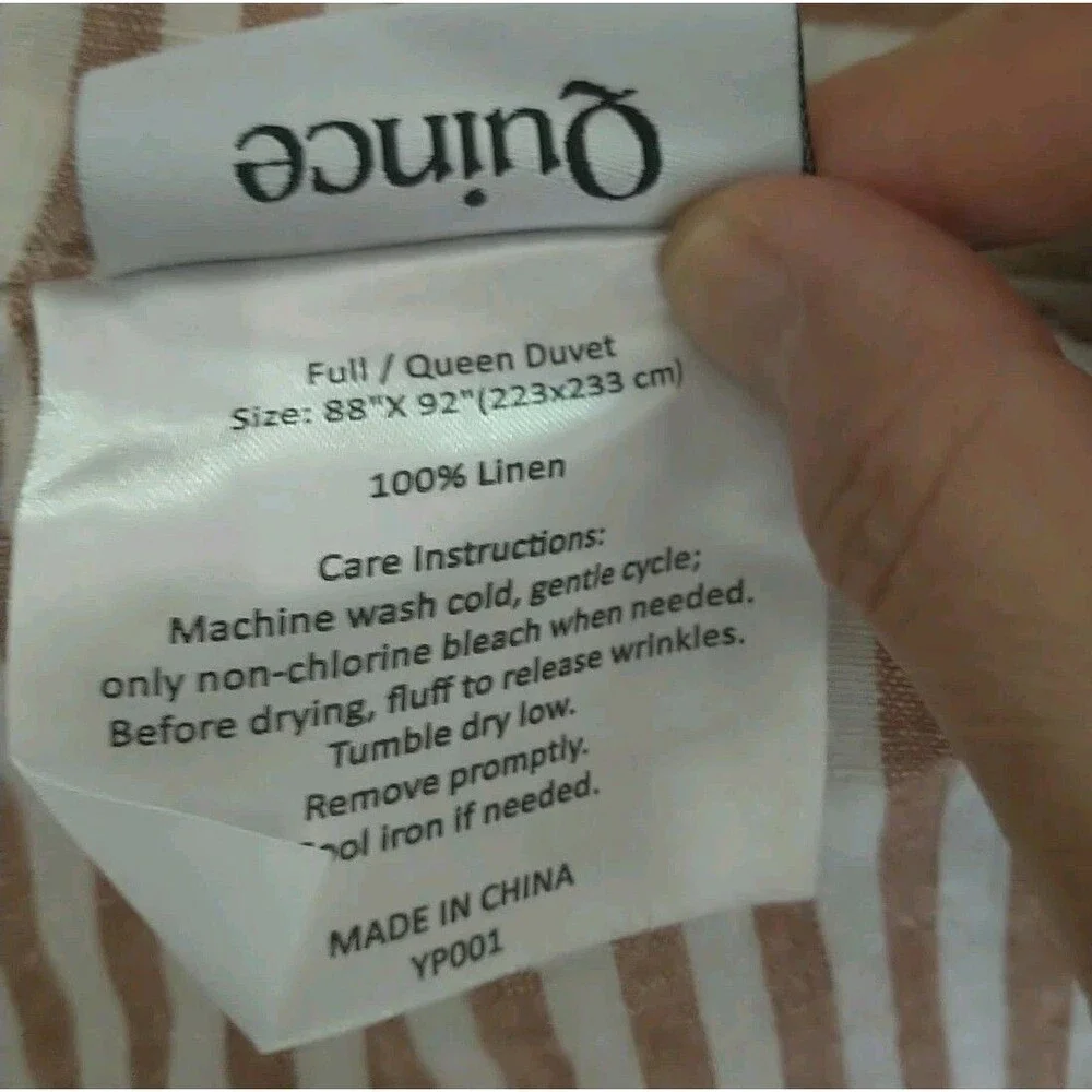 Quince Full Queen Duvet Cover Brown White Stripe 100% Linen European